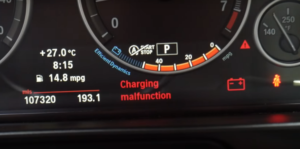 BMW charging malfunction battery light on dashboard