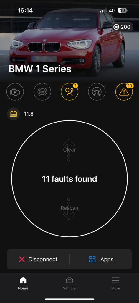 OBDeleven diagnostics tool full scan results